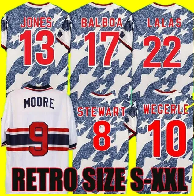 Rétro USAES 1994 1995 Maillots de football à domicile Lalas Reyna Wynalda Vintage États-Unis WEGERLE STEWART JONES LALAS moore Maillot de football Kit classique