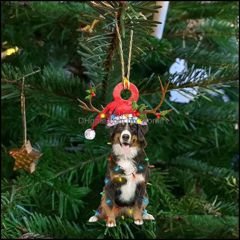 Christmas decorations 1Pc Wooden Hound Cute Button Hat Xmas Tree Ornaments Poison Diy Wood Chambers Party decoration 0916