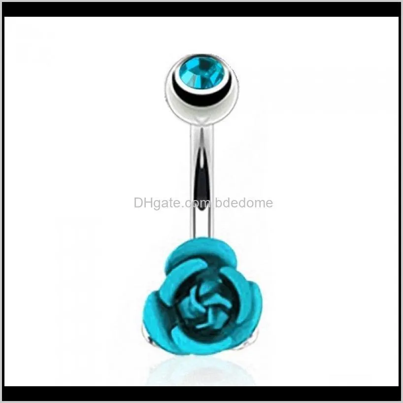 stainless steel flower rose piercing belly button ring barbell body jewelry women dancing body chains plug m8694
