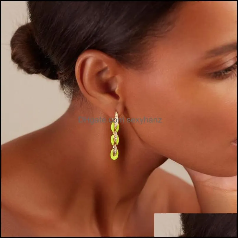 Dangle & Chandelier Gold Metal Fashion European Women Jewelry Black Selling Bright Colorful Neon Enamel Drop Earring