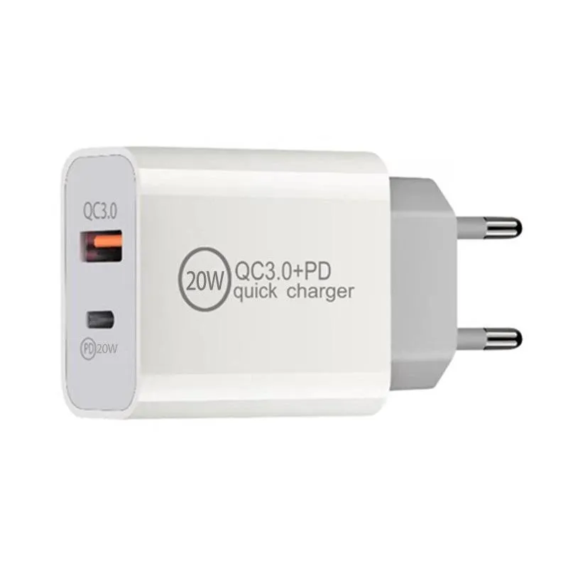 OEM 20W Szybki ładunek PD+QC3.0 Typ C ładowarki szybkie ładowarki ściany UE UK UK Plug na iPhone 15 8 Xiaomi Samsung Smartfony Adapter podróży PD Super Szybkie ładowanie