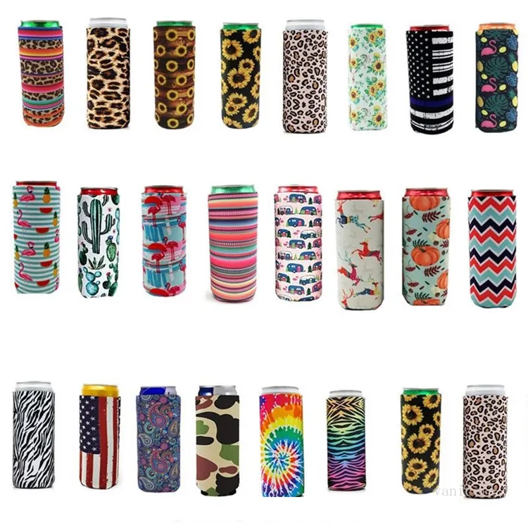 17*8.5cm Can Cooler Slim Can Insulators Neoprene Beverage Beer Cooler Collapsible Cola Bottle Koozies Cactus Leopard Can Sleeve ZC368