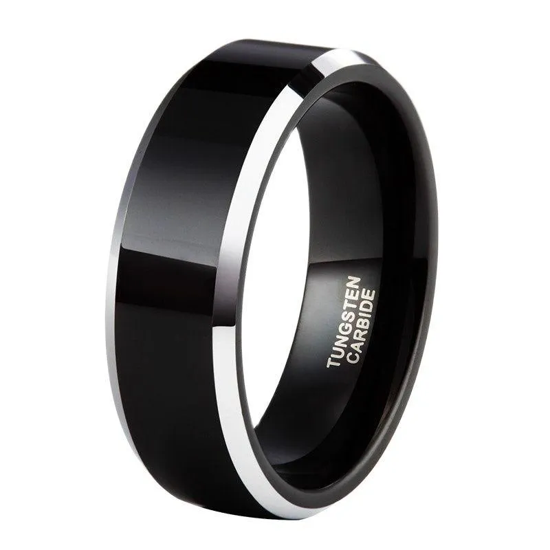 خواتم الزفاف 6MM 8MM أسود TUNGSTEN CARBIDE RING شقة مصقولة للرجال فرقة المشاركة رجال المجوهرات Anillo Hombre