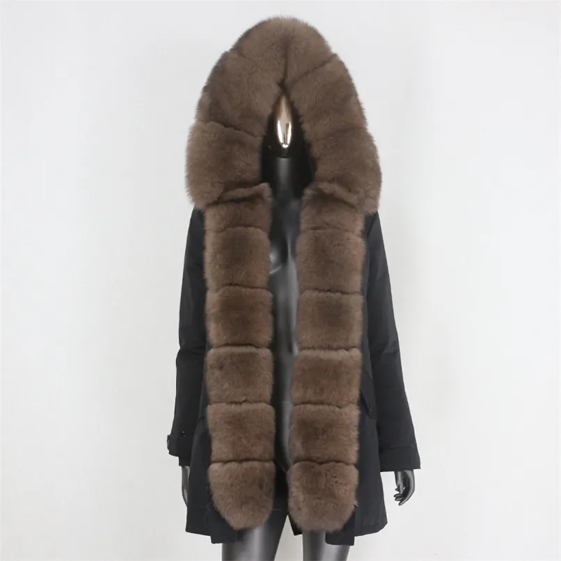 BluessFair Waterdichte Lange Parka Echt Bontjas Natuurlijke Bont Kraag Kap bovenkleding Winterjas Dames Warm Streetwear 211019