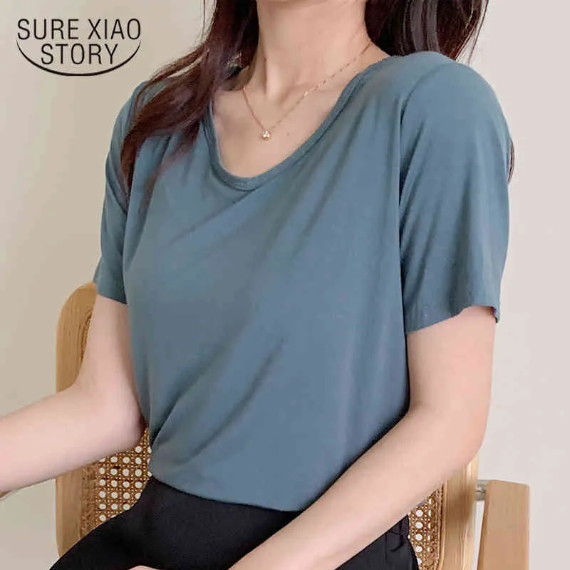Sommar bomull Kortärmad Blus Kvinnor Casual Solid V Neckover T Shirts för Plus Size Loose Ladies Camisa 9262 50 210508