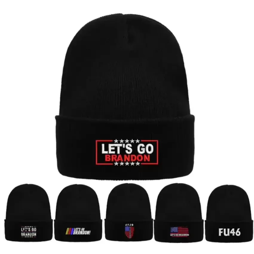 Let's Go Brandon Hats Nya vinter stickade mössor för män Kvinnor stickade tjocka varma hiphopkappar svart bokstav unisex cap