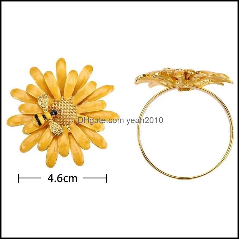 Pcs Daisy Flower Napkin Rings Set,Bee Holders Serviette Buckles For Holiday Wedding Table Decorations