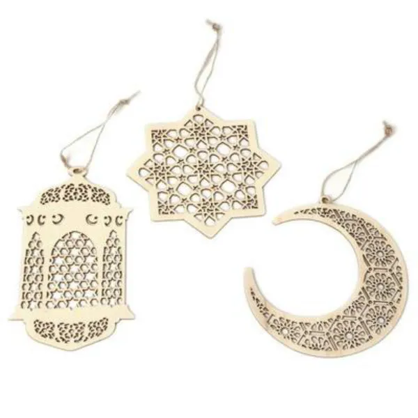 Party Supplies Ramadan Wooden Decor Eid Mubarak Muslim Moon Star Plate Hollow Pendant Islamic Festival Event Favor RH4008