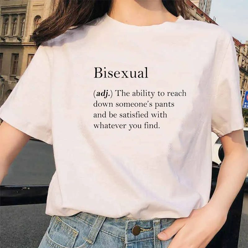 레즈비언 게이 여성 T 셔츠 양성애자 인용문 편지 인쇄 티셔츠 하라주쿠 미학 탑 여성 유행 의류 Tshirt 홈 210518