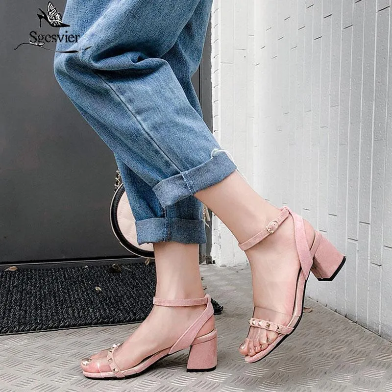 Sgesvier Summer Sandals Women Shoes Sexy Peep Toe Sandalia Mujer Party Lady High Chunky Buckle Размер 34-47 G502