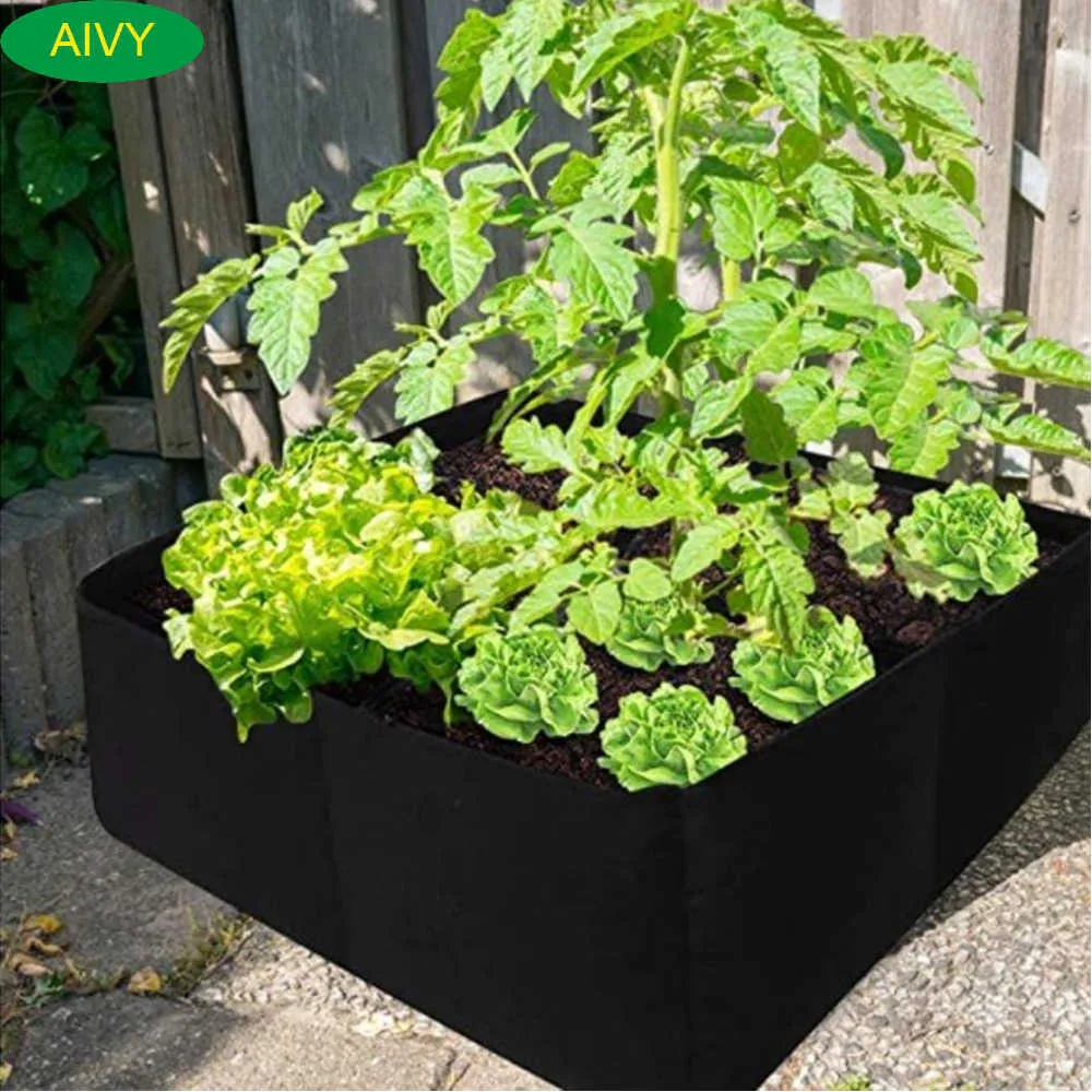 Garden Grow Bag Rectangle Breathable Planting Container Anti-Corrosion Raised Planting Bed Gardening pots Flowers Vegetables 210615