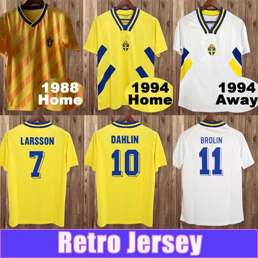 1994 Sweden LARSSON Mens Soccer Jerseys National Team Retro DAHLIN BROLIN INGESSON Home Yellow Away White Adult Football Shirts Uniforms