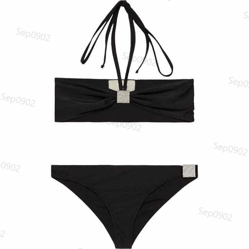 Femmes Sexy Bikini Set Brillant Lettre De Luxe Bikinis Lady Noir Maillots De Bain Femme Deux Pièces De Mode Beachwear