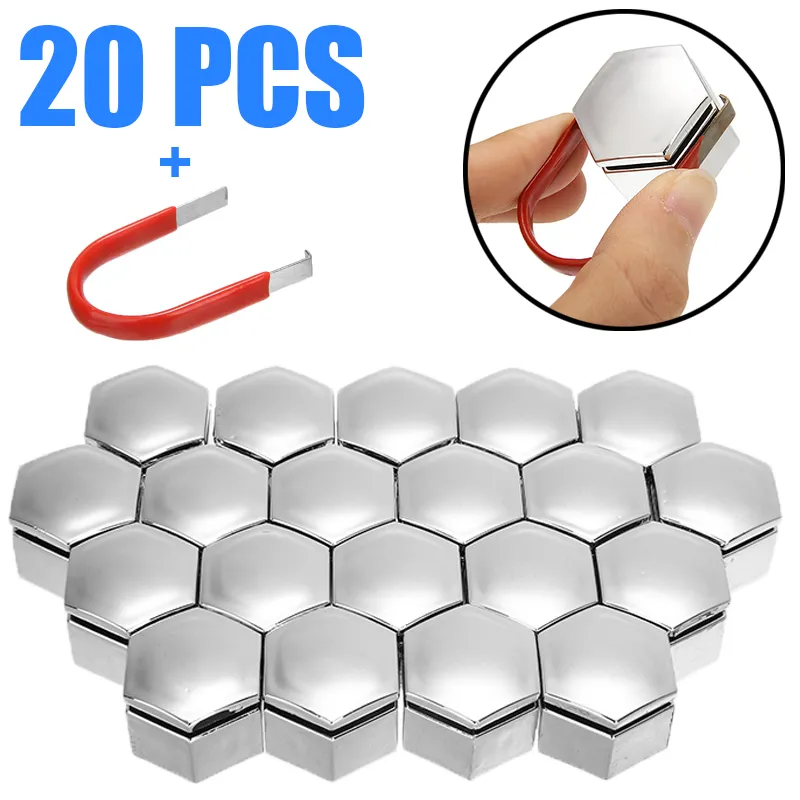 20pcs Chrome 22MM Wheel Hex Nut Cap Anti-rust Cover Protective Bolt Caps Hub Screw with Removal Tool