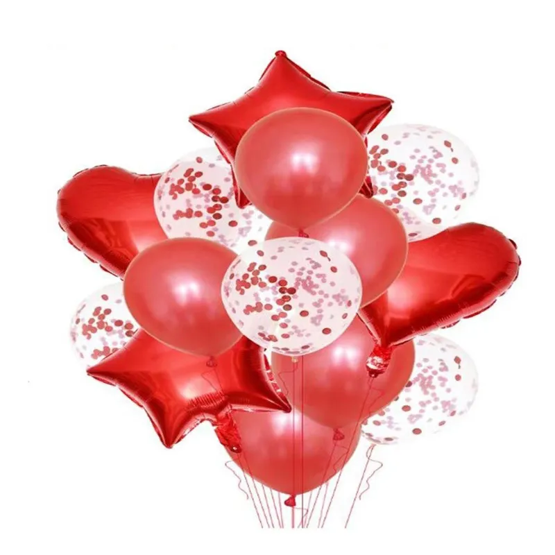 14 pièces ensemble de ballons d'anniversaire rouge décoration de salle de mariage paillettes de fête épaissie métal rose ballons de décoration de mariage