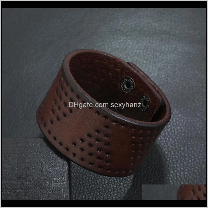 punk men wide leather bracelet piercing crafts simple fashion jewelry genuine material wrap gift tennis