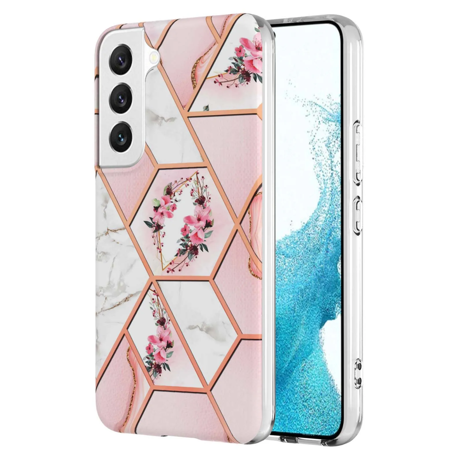 Мода Цветок Мраморный Мягкий IMD TPU Чехлы Для Samsung S22 Ultra Plus  Примечание 20 A03S 166 Galaxy A73 5G A33 A53 A13 Bling Golden Line Chrome  Металлическая Геометрия Каменный Телефон Кожа От