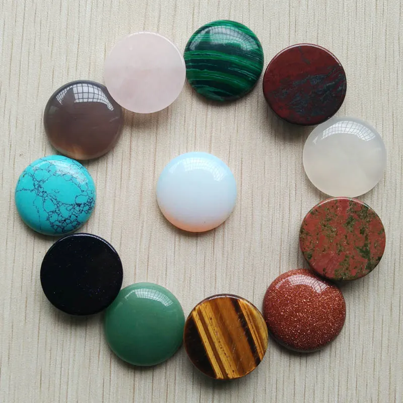 25mm Assorted Natural Stone Flat Base Round Cabochon Cystal Loose Pärlor för Halsband Örhängen Smycken Klädtillbehör Göra grossist