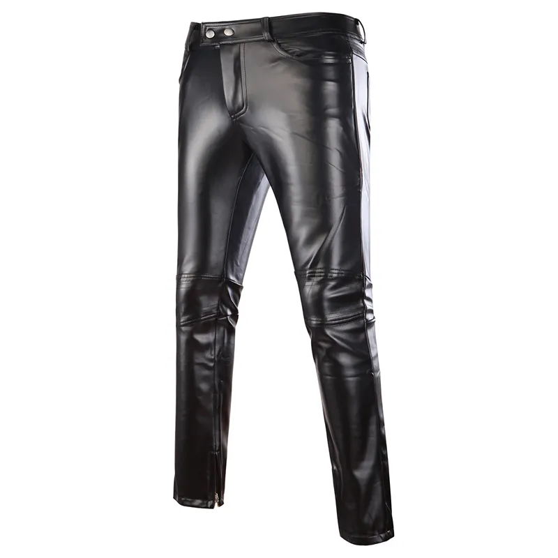 Styles Mens Skinny Shiny Gold Silver Black PU Leather Pants Motorcycle Men Nightclub Stage Pants for Singers Dancers Casual Trou