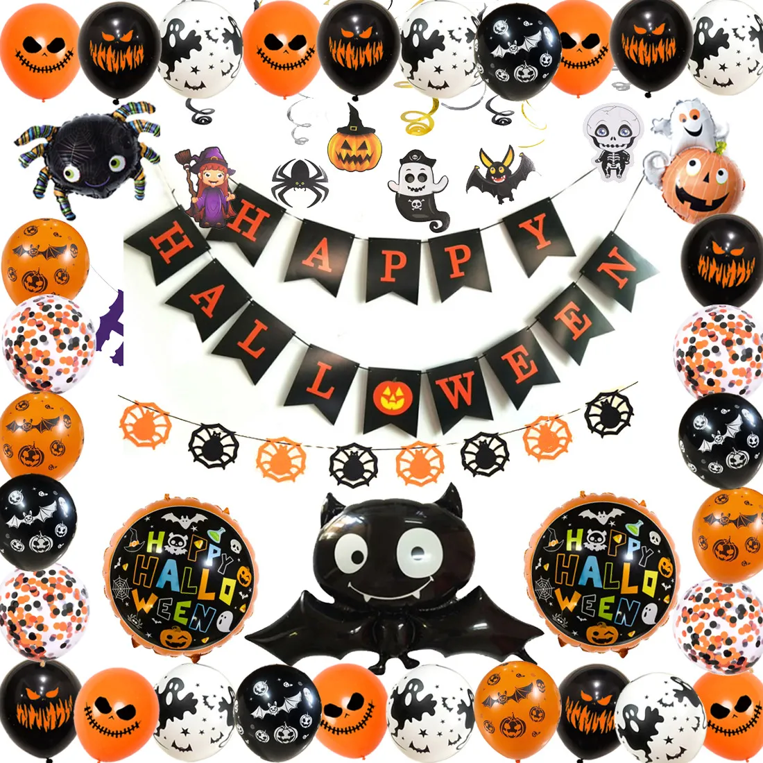 41 Stück Halloween-Dekorationen, Party-Folien-Luftballon, Halloween, Kürbis-Geist, Luftballons, aufblasbares Spielzeug, Fledermaus-Globos, Kürbis-Luftballons