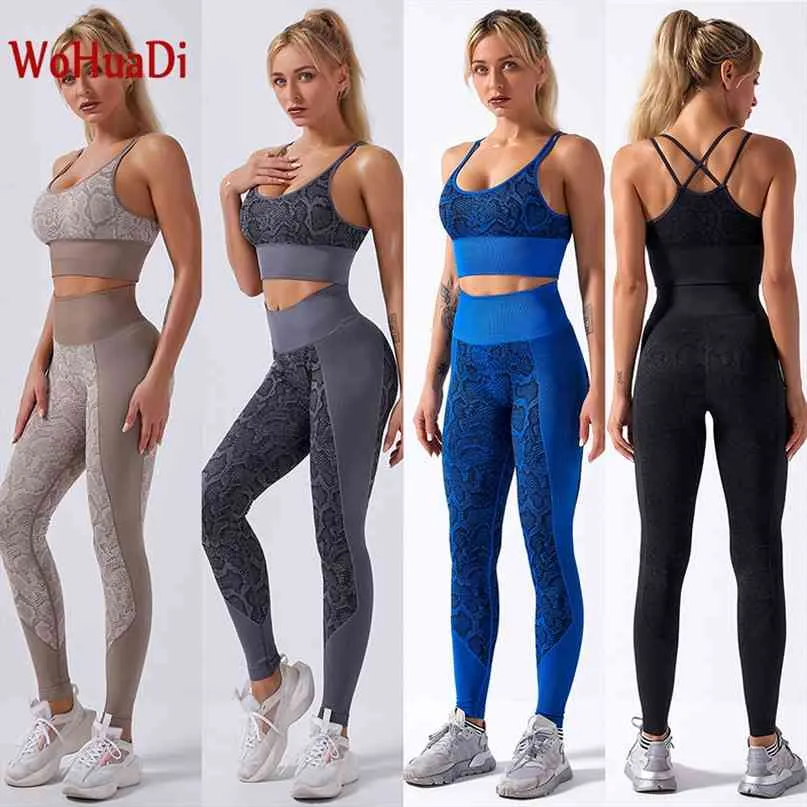 Wohuadi Snake Print Fitness Bra Set Kvinnors Leggings Sportsdräkt Wear Gym Workout Kläder Serpentine Yoga Kvinna Aktiv 210813