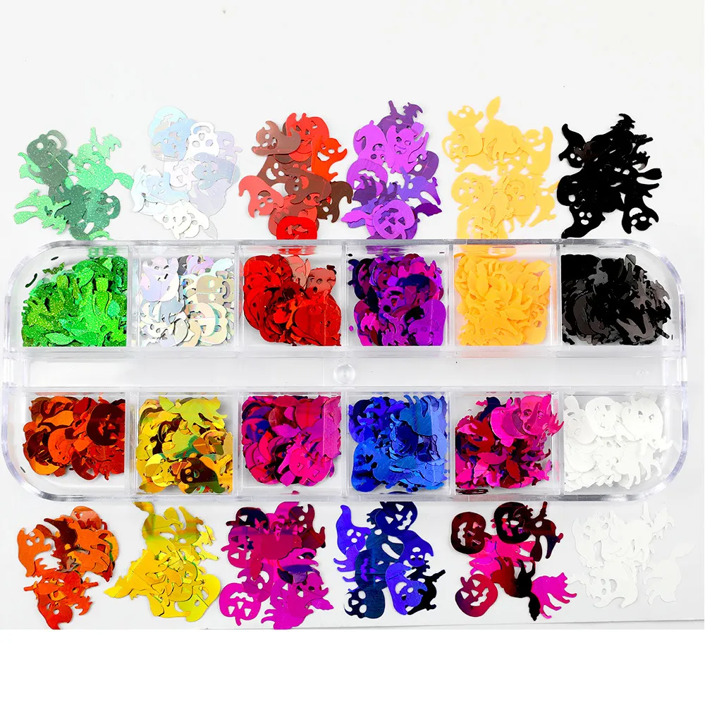 Halloween Nails Glitter Sequins 3D Holographic Skull Spider Pumpkin Bat Ghost Witch Confetti Glitters for DIY Nail Art