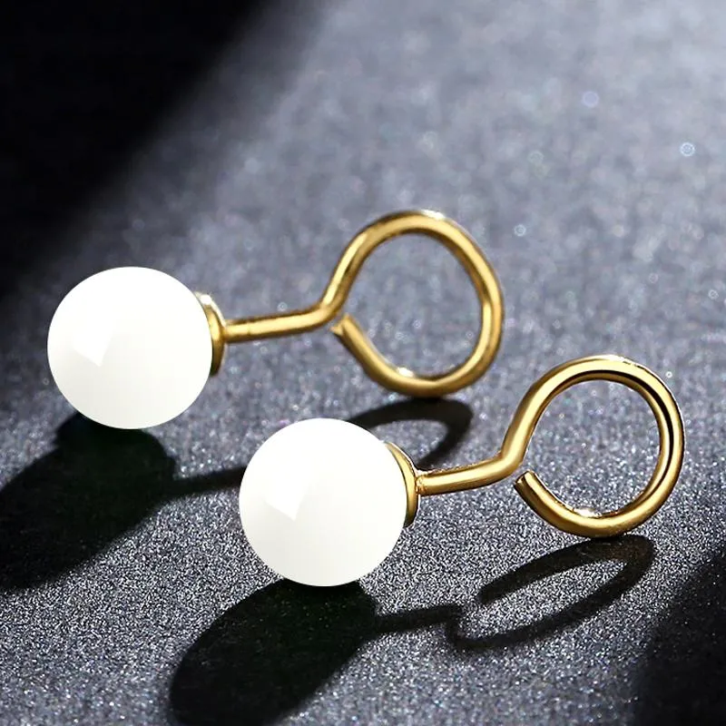 Ohrstecker aus natürlichem Jadeit, 6 mm, Kugelohrringe, 999 Gelbgold