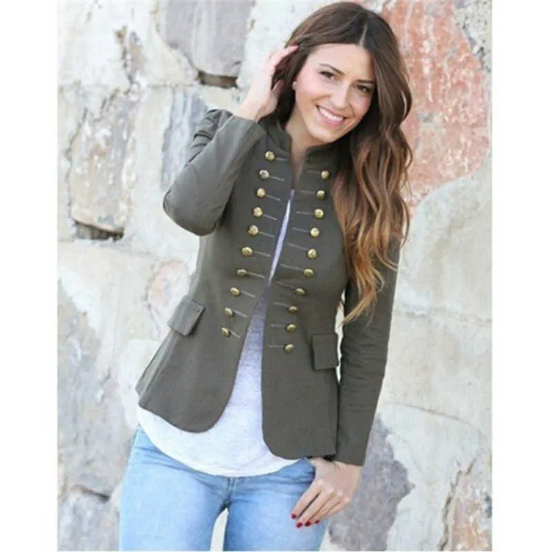 Women Fall Fashion Jackets Blazers Clothes Jacket Double Breasted Long Sleeve Button Notched Office Lady Blaser Autumn 210527