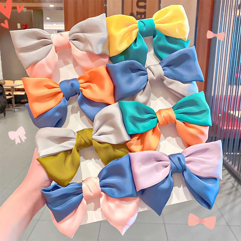 Ny färgkontrast Bow Back Head Spring Clip Girl Heart Sweet Hairpin Satin Hairpin