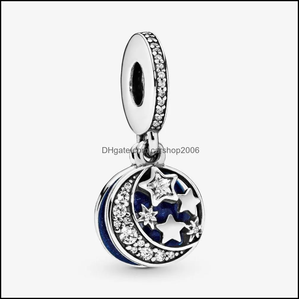 Composants de bijoux à breloques 100% 925 Sterling Sier Moon Blue Sky Dangle Fit Bracelet à breloques européen original Mode Femmes Aessorie