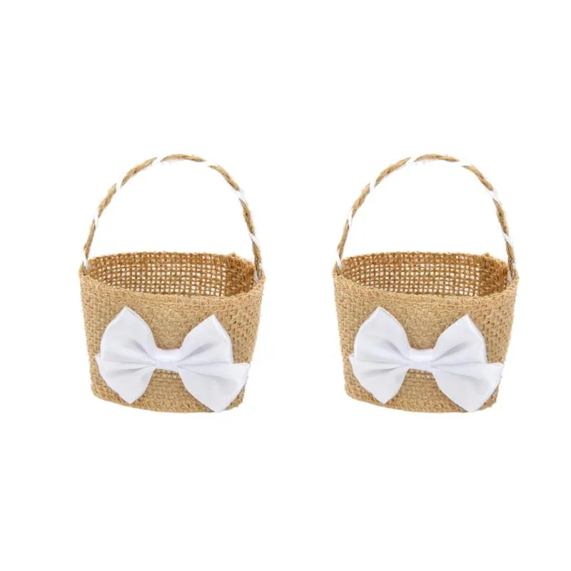 4pcs Gift Wrap Creative Bowknot Linen Basket Beautiful Candy Storage Holder Flower Wedding Supplies