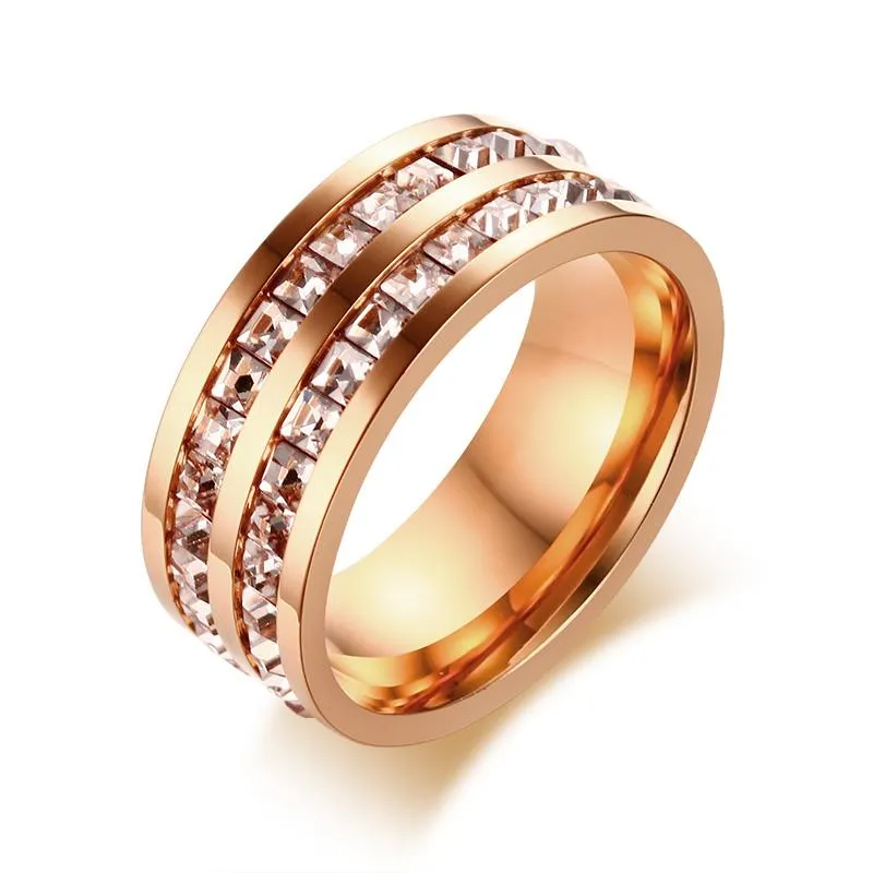 Wedding Rings For Women Elegant Rose Gold Color Stainless Steel Band Jewellery Anillos Mujer Joyeria Bague Femme Eklem Yuzuk