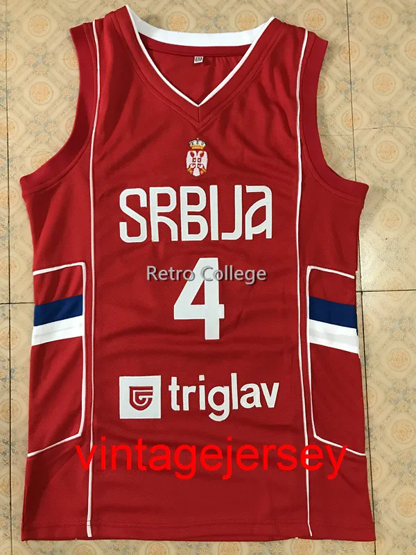 4 Milos Teodosic Team Serbia Basketball Jersey sydd Anpassad valfritt nummer och namntröjor XS-5XL 6XL