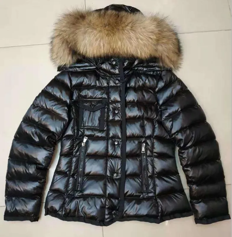 Women Nylon Down Jacket Designer Lady Warm Hooded Snap Button Zip Closure Pocket Outwear Fashion Girl Stand Collar Padded Coat