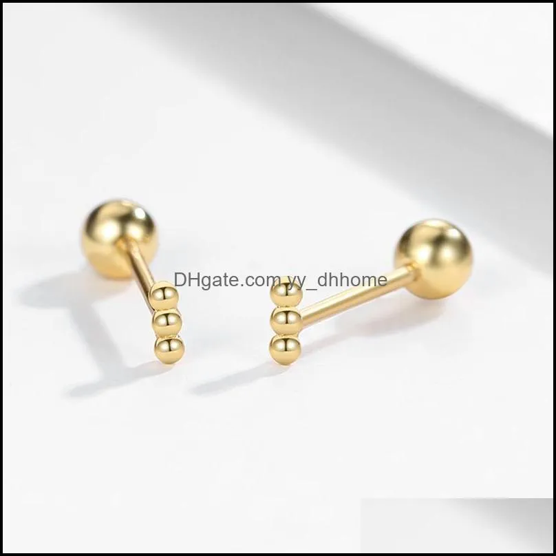 Stud ELESHE 100% Authentic 925 Sterling Silver Mini Beaded Earrings With 18K Gold Plated Women Party Fine Jewelry 2021