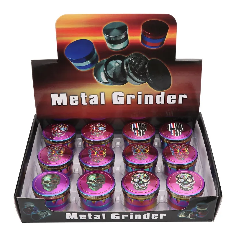 Senaste 50mm Färgglada Rainbow Skull Rökning Dry Herb Tobak Grind Spice Miller Grinder Crusher Slipning Hackad Hand Muller Cigarettverktyg Högkvalitativ DHL Gratis