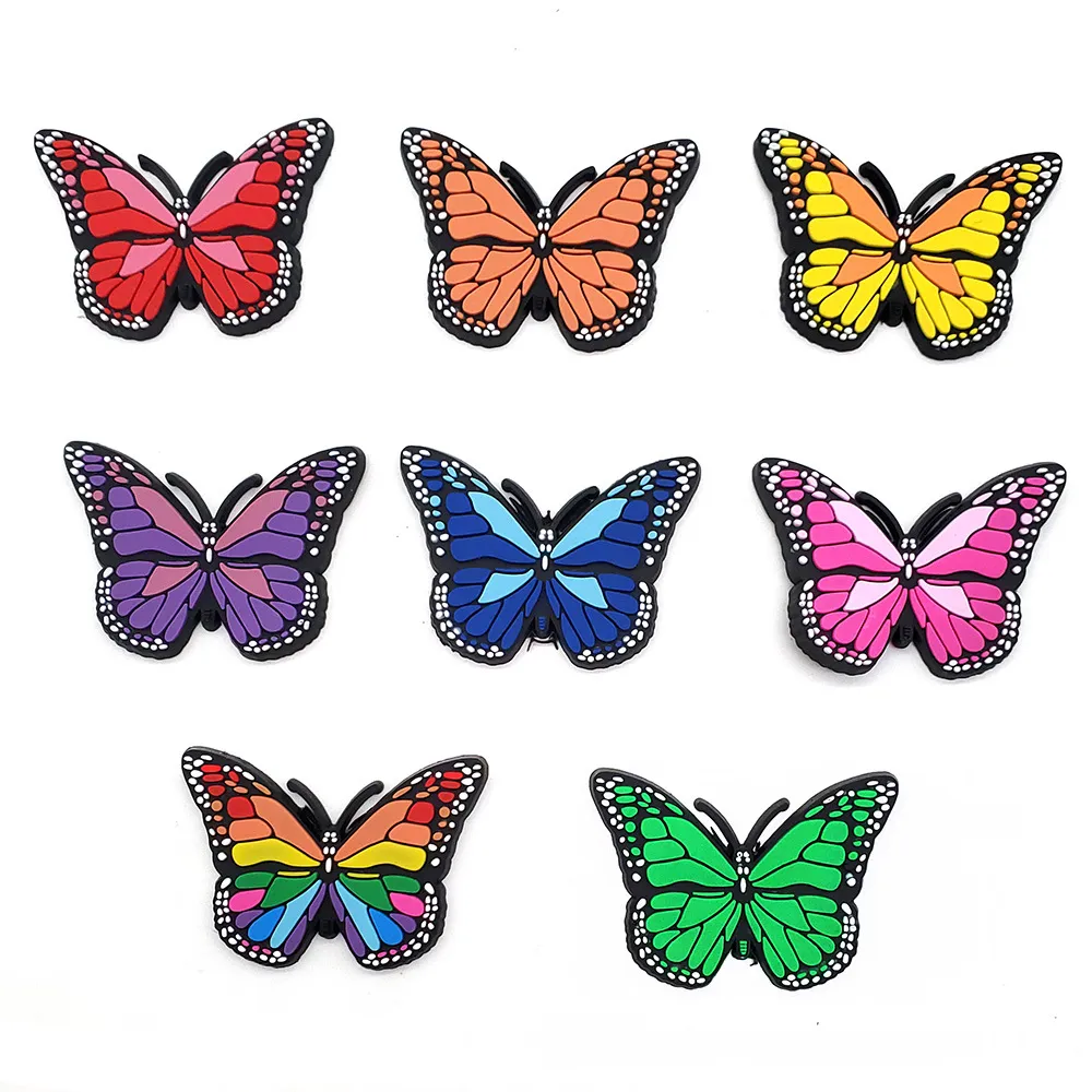 Hot 30-50-100PCS Butterfly Icon Silicon Shoes Charms Cartoon Animal Croc Accessories Buckles Women Girls Gifts Wristband Decor DIY