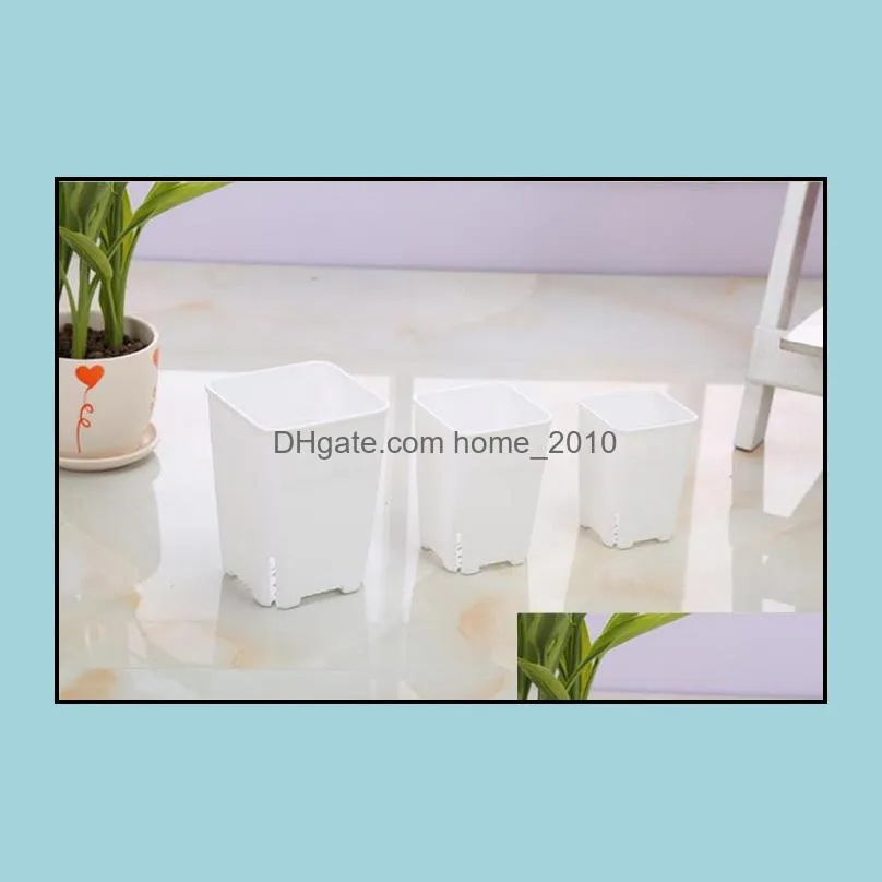 Wholesale Japanese Design 3 size option side leakage square plastic flowerpot for succulent plants white black nursery pot, plant