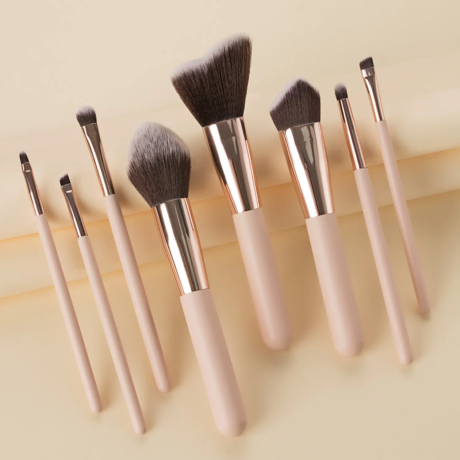 Partihandel 8st rosa makeupborstar trähandtag foundation blandning kraft ögon ansikte gradvis förändring kosmetisk skönhet maquillaje