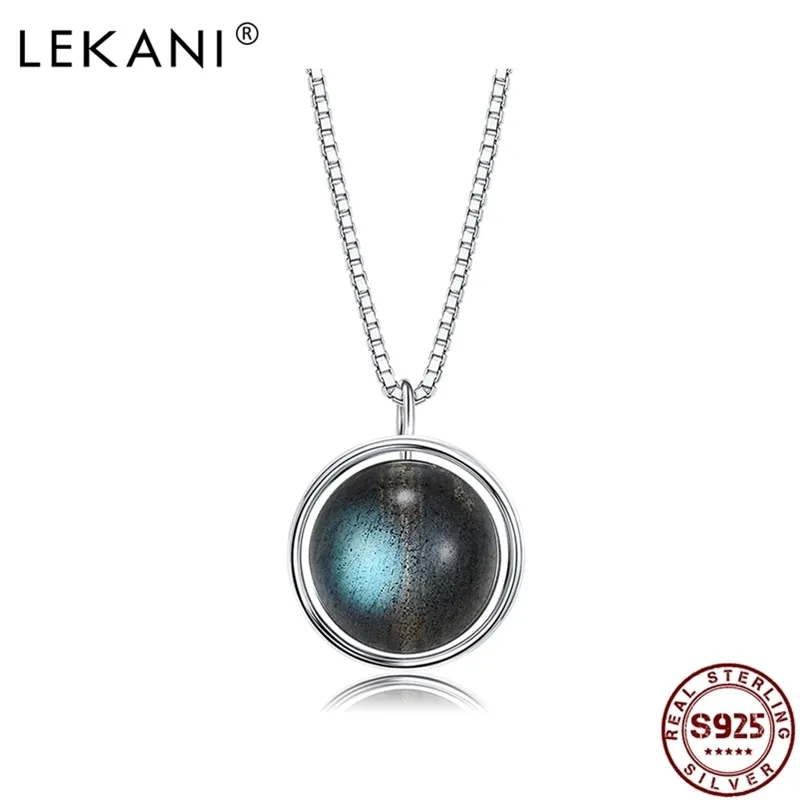 LEKANI Round 925 Sterling Silver Pendant Necklaces For Women With Black Moonstone Necklace Anniversary Fine Jewelry Listing 210701