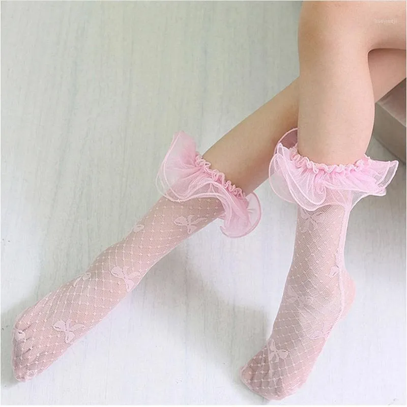 Footies verão bebê meninas crianças criança oco lace rolo princesa malha meias crianças respirável longo para tornozelo meia