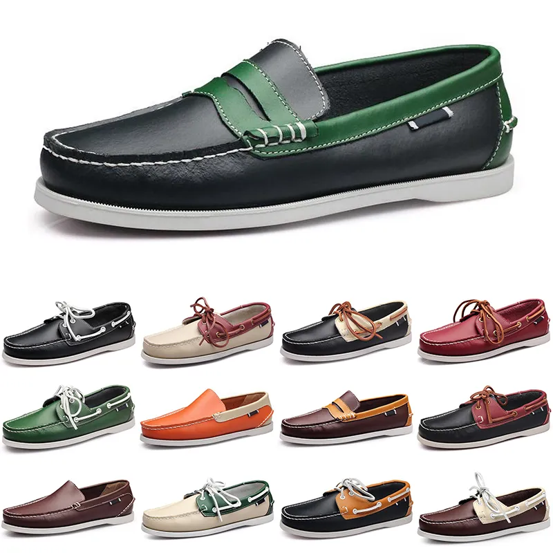 Män Casual Shoes Loafers Leather Sneakers Bottom Low Cut Classic Triple Black Green Dress Shoe Mens Trainer