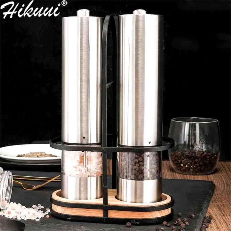 Stainless Steel Electric Pepper Grinder Portable One-handed Spice Grain Mill with Led Light Home Kitchen Grinding Tool 210712