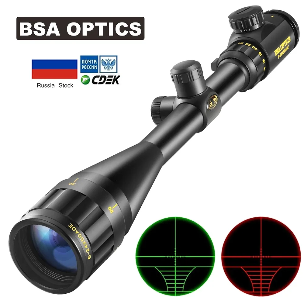 OPTIQUE BSA 6-24x50 AOE Tactiques Portée Optique Sniper Gear Chasse Sites Spotting Scopes Airsoft Airgun Riflescope