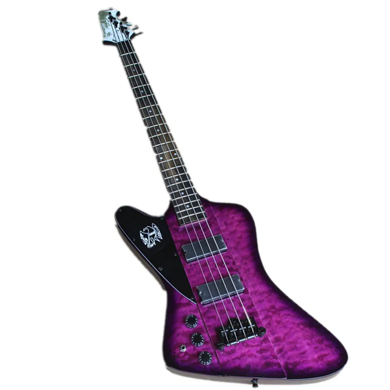 Guitare basse électrique gaucher à 4 cordes, corps violet, avec 2 micros, matériel noir, peut être personnalisé