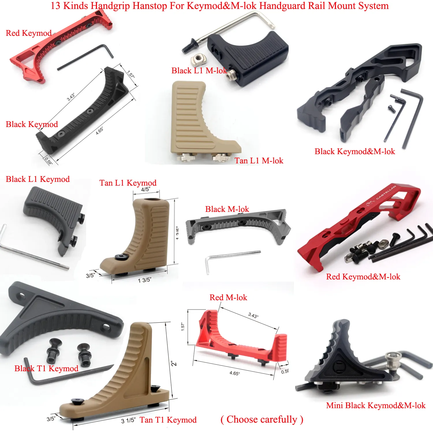 13 Arten taktischer Handstopp Keymod/M-lok Handstop Schwarz/Rot/Tan Farben Aluminium für verschiedene Handschutz-Schienensysteme