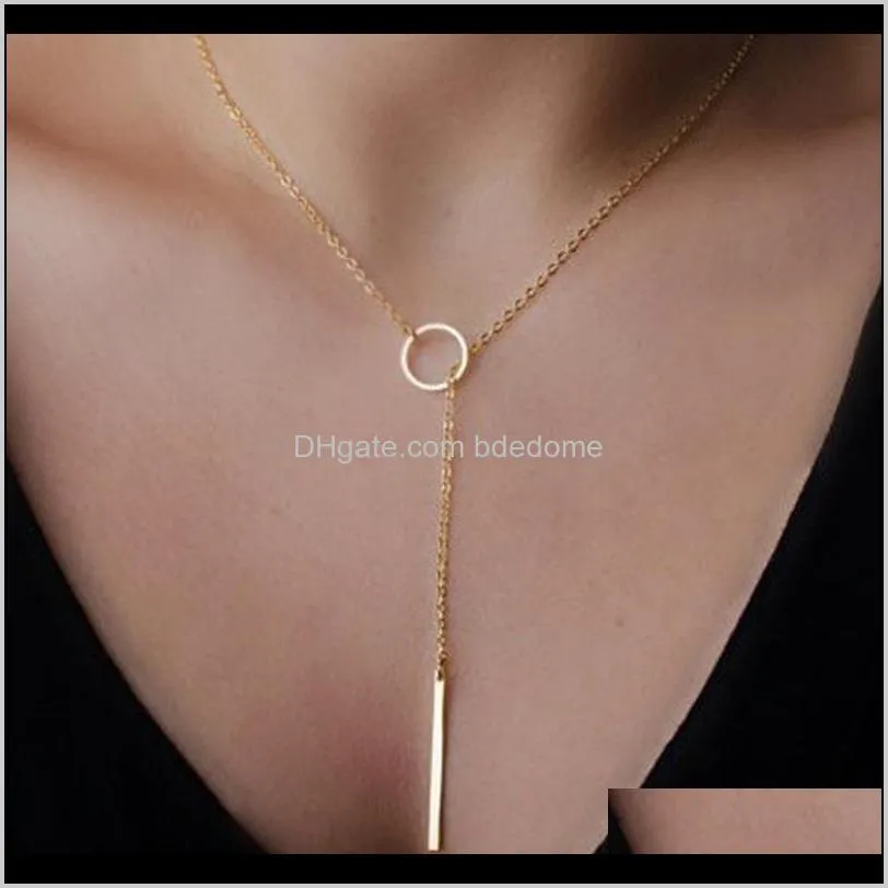 wholesale fashion minimalist necklace women geometrical gold plated circle bar necklace 24inch