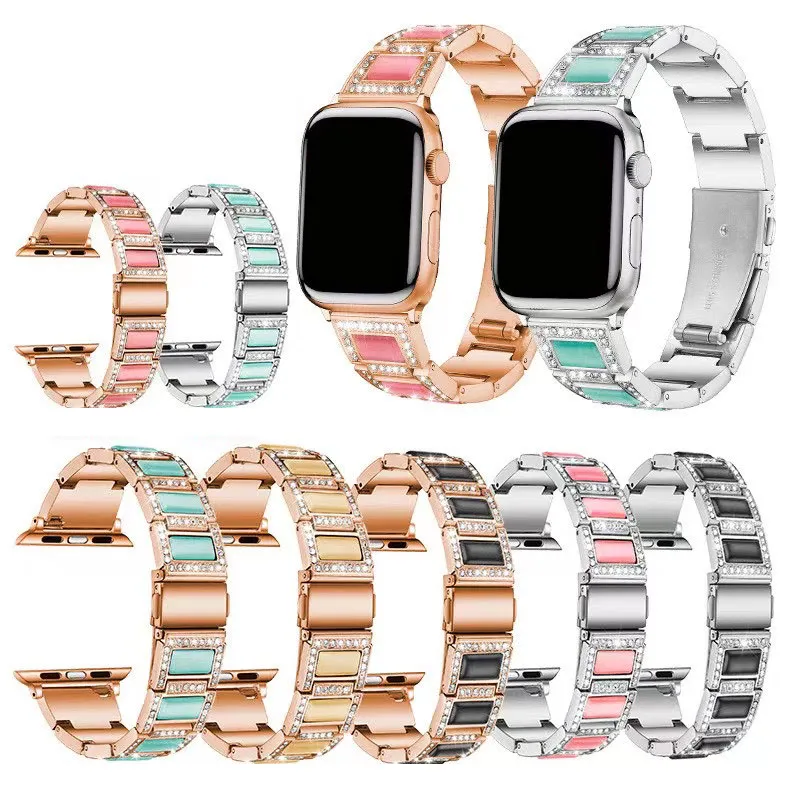 Diamond Studded Armband Lyxmetallband för Apple Watch Band 45mm 41mm 38mm 40mm 42mm 44mm Kvinnokväska för Iwatch Series 7 6 5 4 3 Armband