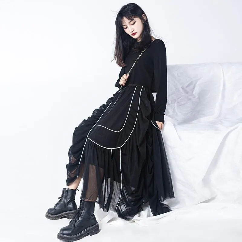 初回生産限定盤 スカートジョニー教22不規則なメッシュパッチワーク黒人女性春秋ファッションルーズ弾性ウエスト女性 Mbk秋冬新作 アパレル レディース服 Municanchis Gob Pe