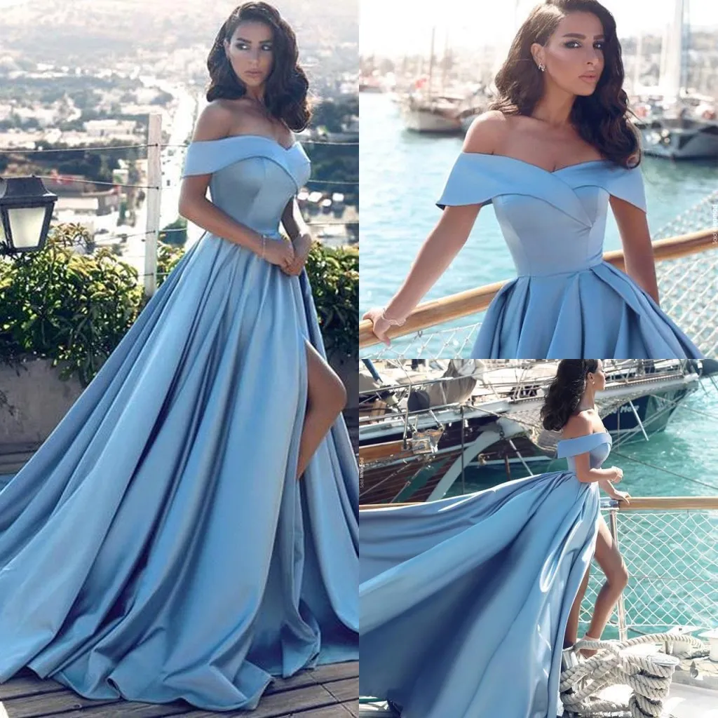 Hot Selling Split Prom Dresses 20222 Een Lijn Off Schouder Ruches Lange Avondjurken Robe de soriee custom Made BA6777